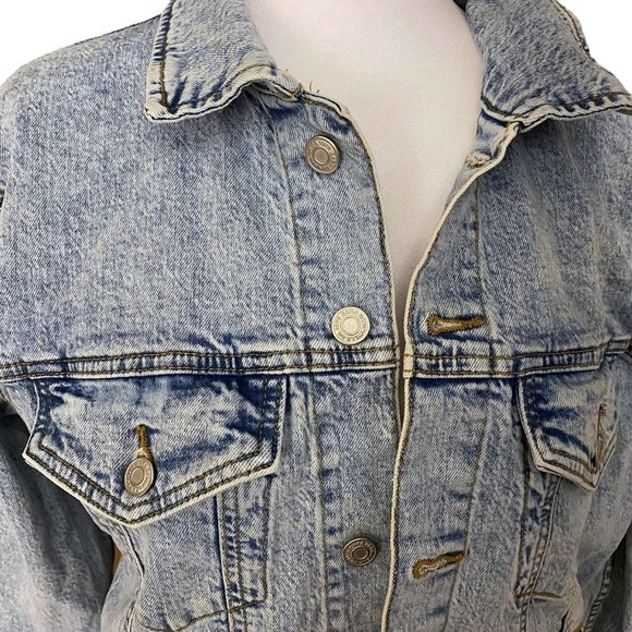 Zara Denim trucker Jacket Long Sleeve Pockets Cotton Blend Light Blue Size Small - Picture 5 of 12